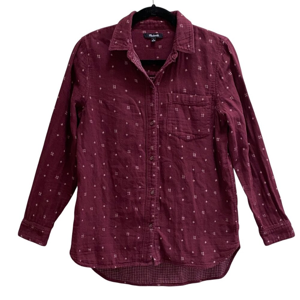 Madewell Ex-Boyfriend Ikat Button Up Shirt Sz S Burgundy Oversized Star Western